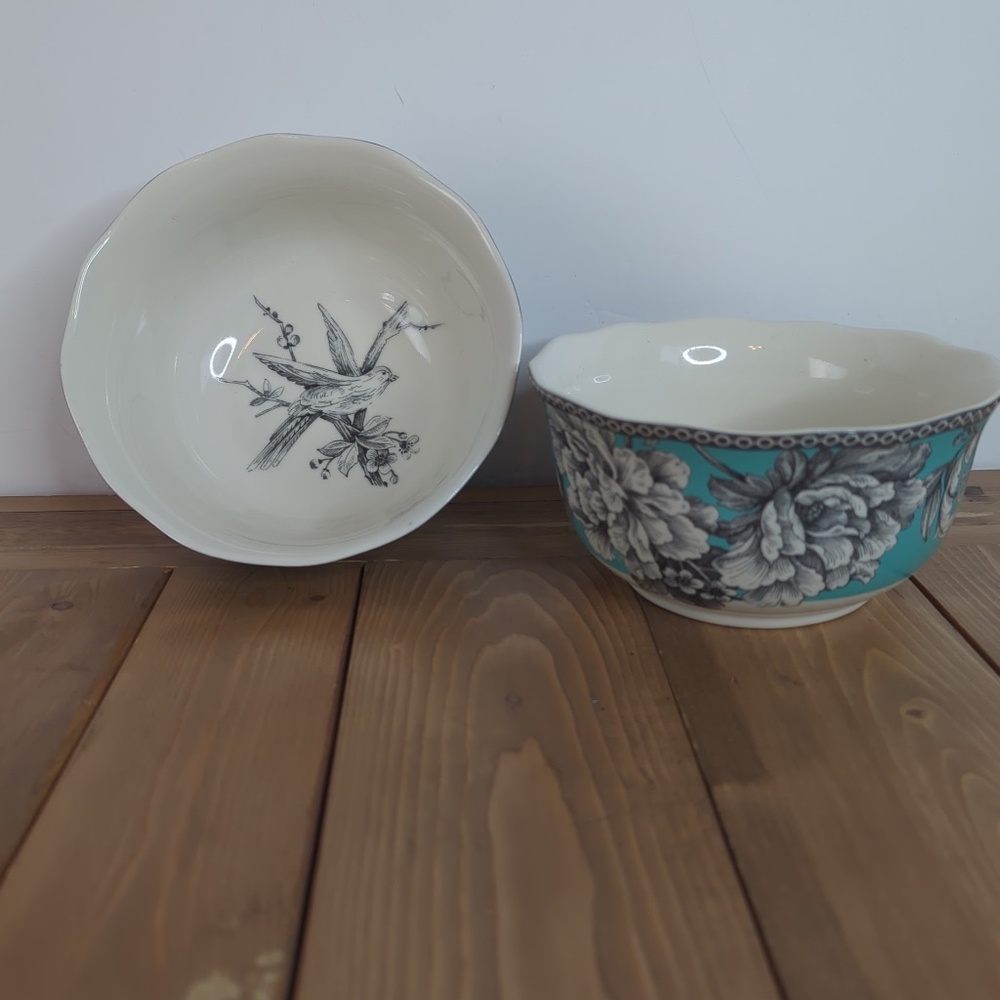 222 Fifth Adelaide Porcelain Turquoise Cereal Bowls (2)